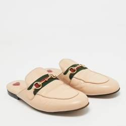 Pre Owned Gucci Beige Leather Princetown Horsebit Flat Mules Size 38