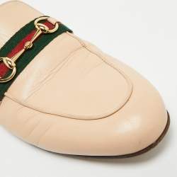 Pre Owned Gucci Beige Leather Princetown Horsebit Flat Mules Size 38