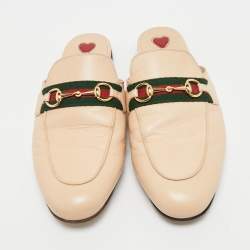 Pre Owned Gucci Beige Leather Princetown Horsebit Flat Mules Size 38