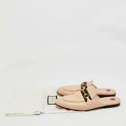 Pre Owned Gucci Beige Leather Princetown Horsebit Flat Mules Size 38