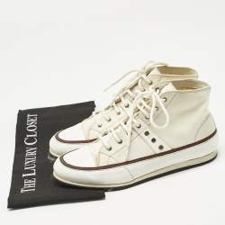 Pre Owned Gucci White Canvas and Leather High Top Sneakers Size 38.5