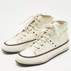 Pre Owned Gucci White Canvas and Leather High Top Sneakers Size 38.5