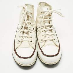 Pre Owned Gucci White Canvas and Leather High Top Sneakers Size 38.5