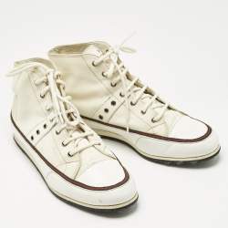 Pre Owned Gucci White Canvas and Leather High Top Sneakers Size 38.5