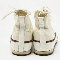 Pre Owned Gucci White Canvas and Leather High Top Sneakers Size 38.5