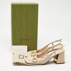 Pre Owned Gucci Beige Leather Horsebit Slingback Pumps Size 38