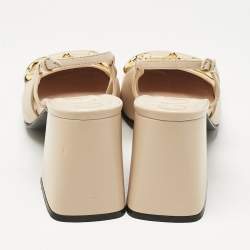 Pre Owned Gucci Beige Leather Horsebit Slingback Pumps Size 38