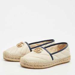Pre Owned Gucci Beige/Navy Blue Quilted Leather GG Marmont Flat Espadrilles Size 36