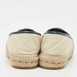 Pre Owned Gucci Beige/Navy Blue Quilted Leather GG Marmont Flat Espadrilles Size 36