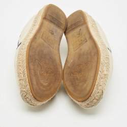 Pre Owned Gucci Beige/Navy Blue Quilted Leather GG Marmont Flat Espadrilles Size 36