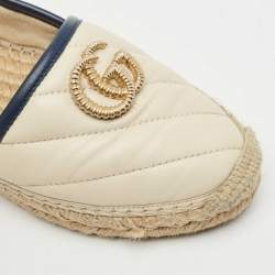 Pre Owned Gucci Beige/Navy Blue Quilted Leather GG Marmont Flat Espadrilles Size 36