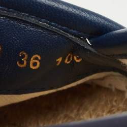 Pre Owned Gucci Beige/Navy Blue Quilted Leather GG Marmont Flat Espadrilles Size 36