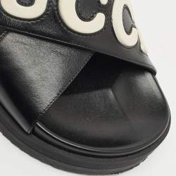 Pre Owned صندل غوتشي حزام خلفي مسطح جلد أبيض/أسود مقاس 38.5