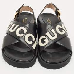 Pre Owned صندل غوتشي حزام خلفي مسطح جلد أبيض/أسود مقاس 38.5