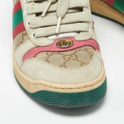 Pre Owned Gucci Multicolor Nubuck Leather and GG Canvas Screener Sneakers Size 37.5