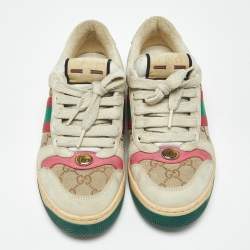 Pre Owned Gucci Multicolor Nubuck Leather and GG Canvas Screener Sneakers Size 37.5