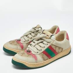 Pre Owned Gucci Multicolor Nubuck Leather and GG Canvas Screener Sneakers Size 37.5