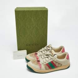 Pre Owned Gucci Multicolor Nubuck Leather and GG Canvas Screener Sneakers Size 37.5