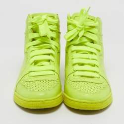Pre Owned Gucci Neon Yellow Perforated Leather Coda High Top Sneakers Size 35.5