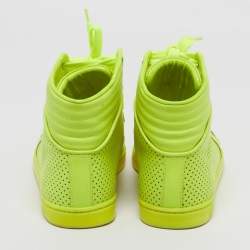 Pre Owned Gucci Neon Yellow Perforated Leather Coda High Top Sneakers Size 35.5