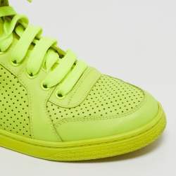 Pre Owned Gucci Neon Yellow Perforated Leather Coda High Top Sneakers Size 35.5
