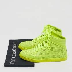 Pre Owned Gucci Neon Yellow Perforated Leather Coda High Top Sneakers Size 35.5