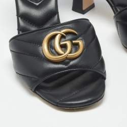 Pre Owned Gucci Black Matelassé Leather GG Marmont Slide Sandals Size 35.5