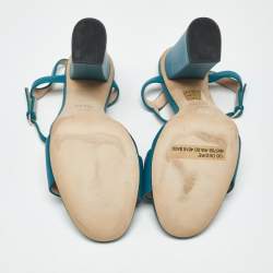 Pre Owned Gucci Blue Leather Horsebit Ankle Strap Sandals Size 37.5