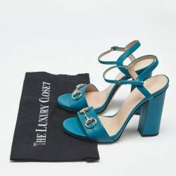 Pre Owned Gucci Blue Leather Horsebit Ankle Strap Sandals Size 37.5