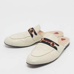 Pre Owned Gucci Off White Leather Princetown Flat Mules Size 38.5