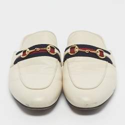 Pre Owned Gucci Off White Leather Princetown Flat Mules Size 38.5