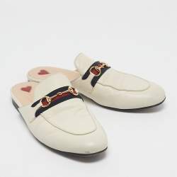 Pre Owned Gucci Off White Leather Princetown Flat Mules Size 38.5