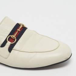 Pre Owned Gucci Off White Leather Princetown Flat Mules Size 38.5
