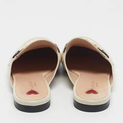 Pre Owned Gucci Off White Leather Princetown Flat Mules Size 38.5