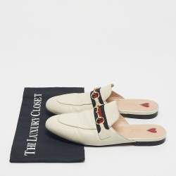 Pre Owned Gucci Off White Leather Princetown Flat Mules Size 38.5