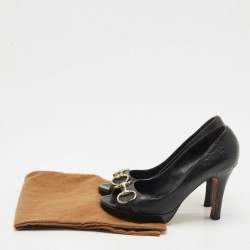 Pre Owned Gucci Black Guccissima Leather Horsebit Peep Toe Pumps Size 37