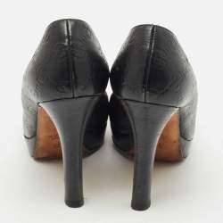 Pre Owned Gucci Black Guccissima Leather Horsebit Peep Toe Pumps Size 37