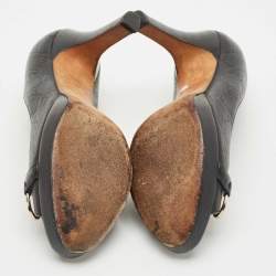 Pre Owned Gucci Black Guccissima Leather Horsebit Peep Toe Pumps Size 37