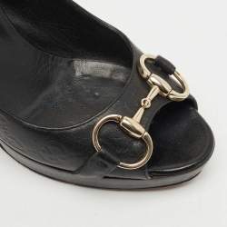 Pre Owned Gucci Black Guccissima Leather Horsebit Peep Toe Pumps Size 37