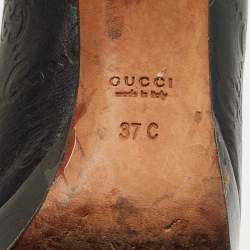 Pre Owned Gucci Black Guccissima Leather Horsebit Peep Toe Pumps Size 37