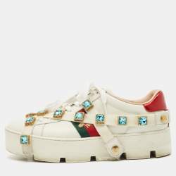 Pre Owned Gucci White Leather Flashtrek Chunky Low Top Sneakers Size 38