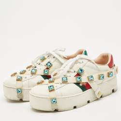 Pre Owned Gucci White Leather Flashtrek Chunky Low Top Sneakers Size 38