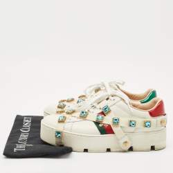 Pre Owned Gucci White Leather Flashtrek Chunky Low Top Sneakers Size 38