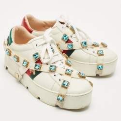 Pre Owned Gucci White Leather Flashtrek Chunky Low Top Sneakers Size 38