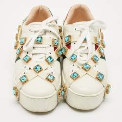 Pre Owned Gucci White Leather Flashtrek Chunky Low Top Sneakers Size 38