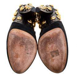 Gucci Black Suede Vintage Babouska Studded Heel Ankle Boots Size 37.5