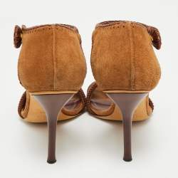 Pre Owned Gucci Dark Brown Suede and Knit Fabric T-Strap Sandals Size 39.5