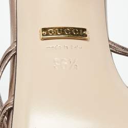 Pre Owned Gucci Rose Gold Leather Interlocking G Slide Sandals Size 36.5