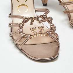 Pre Owned Gucci Rose Gold Leather Interlocking G Slide Sandals Size 36.5