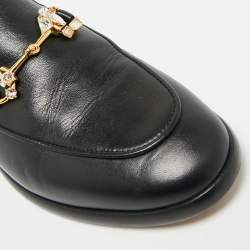 Pre Owned Gucci Black Leather Jordaan Crystal Embellished Loafers Size 35